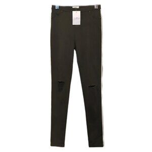 NEW Ava Skinny Jeggings Army Olive Green Piped Trim High Rise Ankle Ripped Jeans